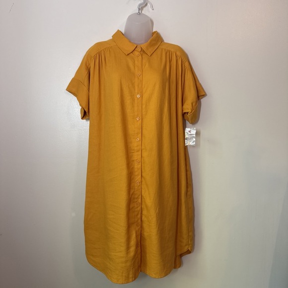 Ophelia Roe Tops - Ophelia Roe Button Up Shirt Dress Womens Size XL Linen Yellow Casual Flowy NWT